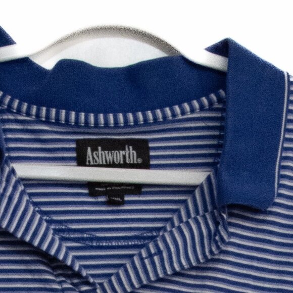 Ashworth Blue & White Striped Polo Shirt Team ACA Logo Size XXL - Picture 2 of 8